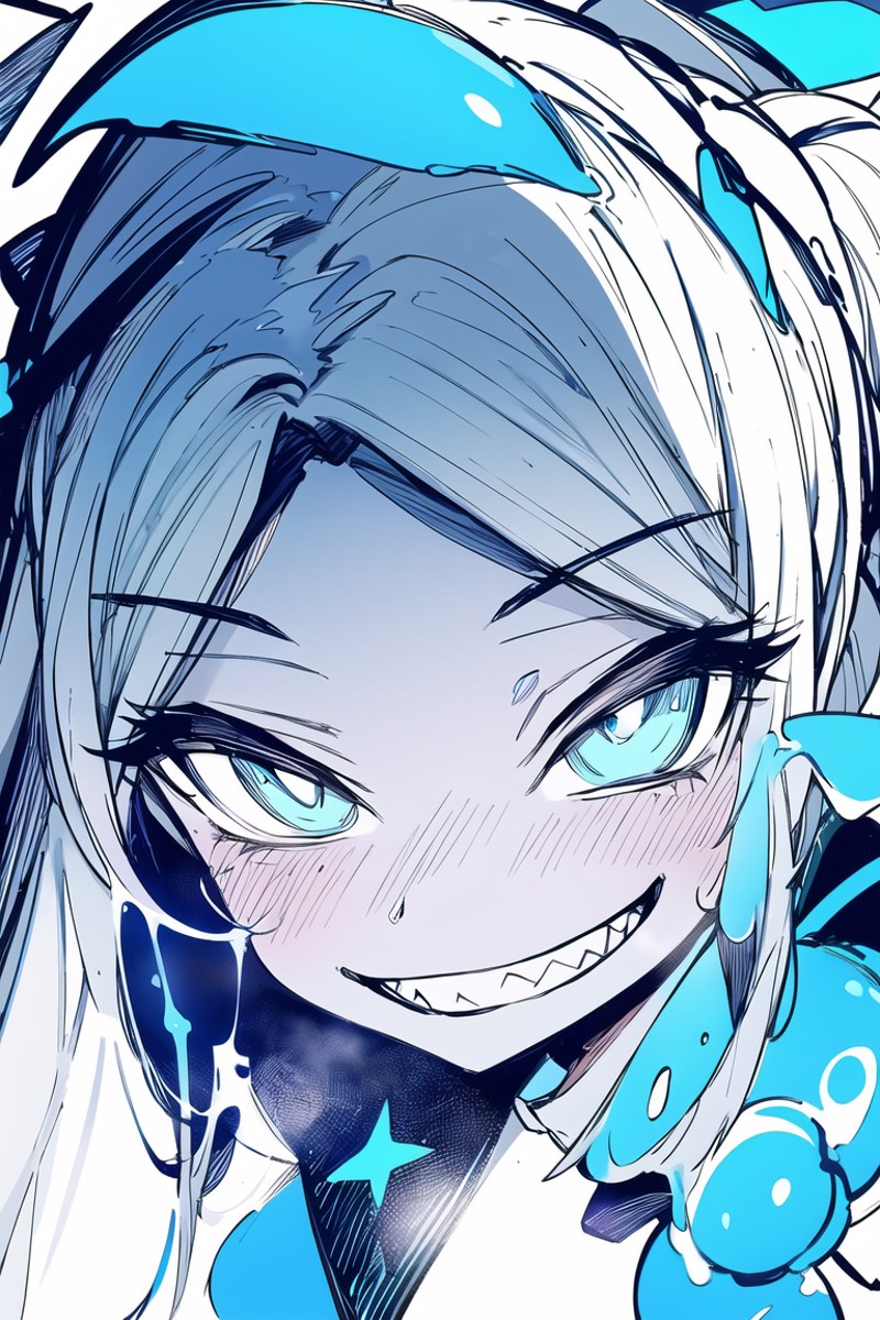 23274-319434133-masterpiece, slime girl, solo,looking at viewer,simple background, ,(monochrome_1.1), smile, fangs, sketch, grin, blue tain.png